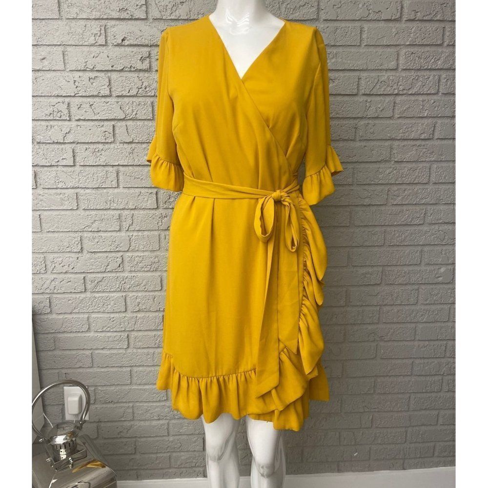 Gianni Bini Mustard Yellow Short Sleeve Wrap Dress Size M - Picture 1 of 10